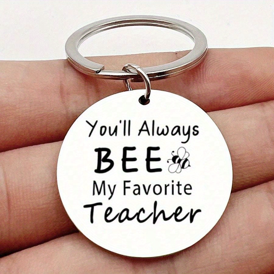 TEMU 1pc Back-to- Thank Your Teacher With A Bee Stainless Steel Keychain - Perfect Gift For Teacher's Day
