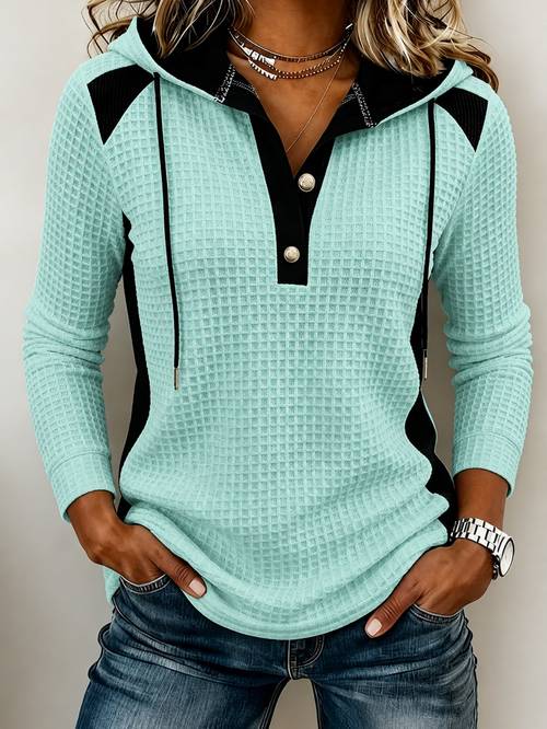 2026 autumn winter new womens waffle top hooded casual sweatshirt suitable for walking and running