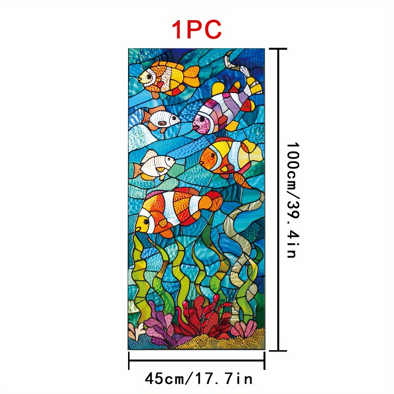 TEMU 1pc Large Window Film - Static Cling Removable Ocean Decoration With , Clownfish () - Heat-resistant Pvc For Bathroom, Office, Home - Privacy