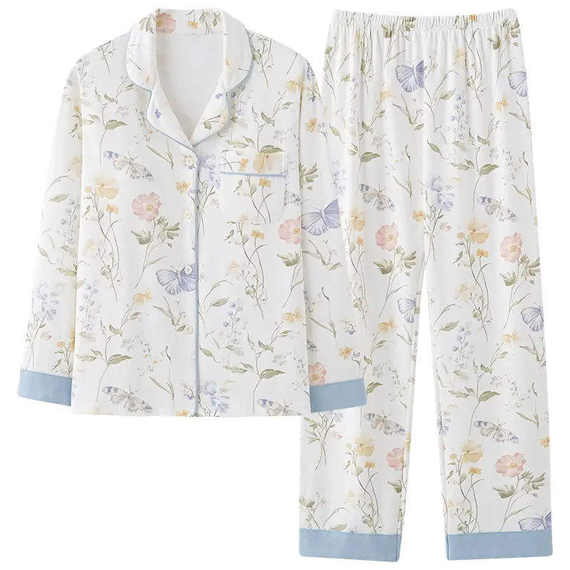 women s floral print long sleeve pajama set - -up shirt & pants, light , comfortable casual wear for spring/summer/fall, home or outdoor, pajamas for women, seasonal loungewear, relaxed fit pants, durable fabric Product details 0