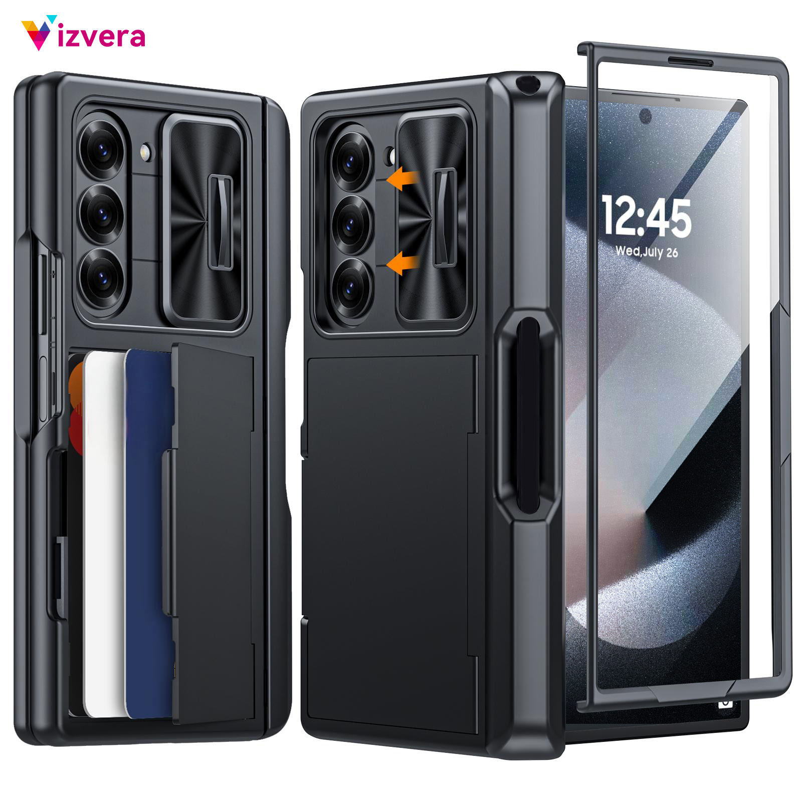 Phone Case: For Galaxy Z Fold 6 Phone Case Rf Wallet Strap Shockproof Pc Protective Case With Card [ Holder] [camera Cover] And Card Slot For Z Fold 6 2024
