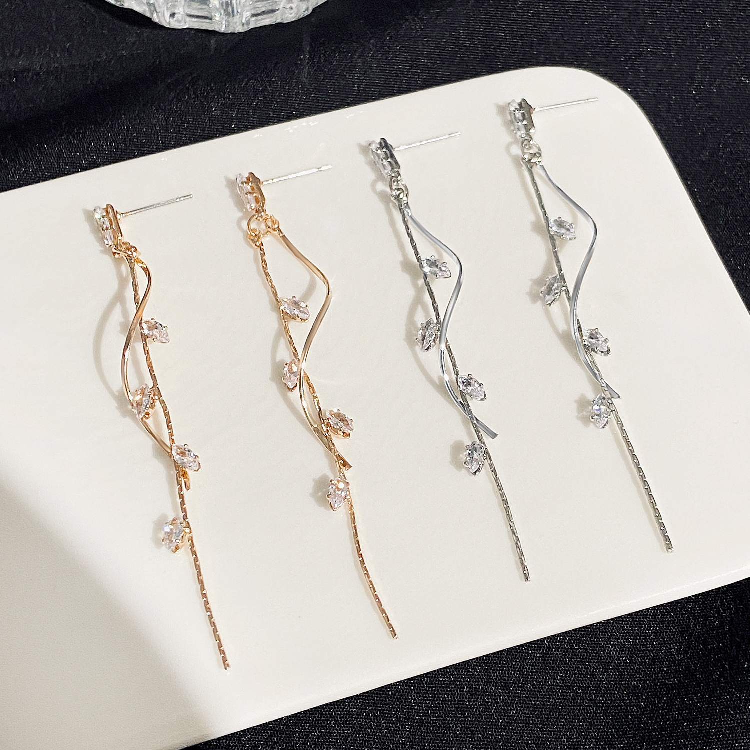 Exquisite Tassel Earrings with Synthetic Zirconia, Elegant Design