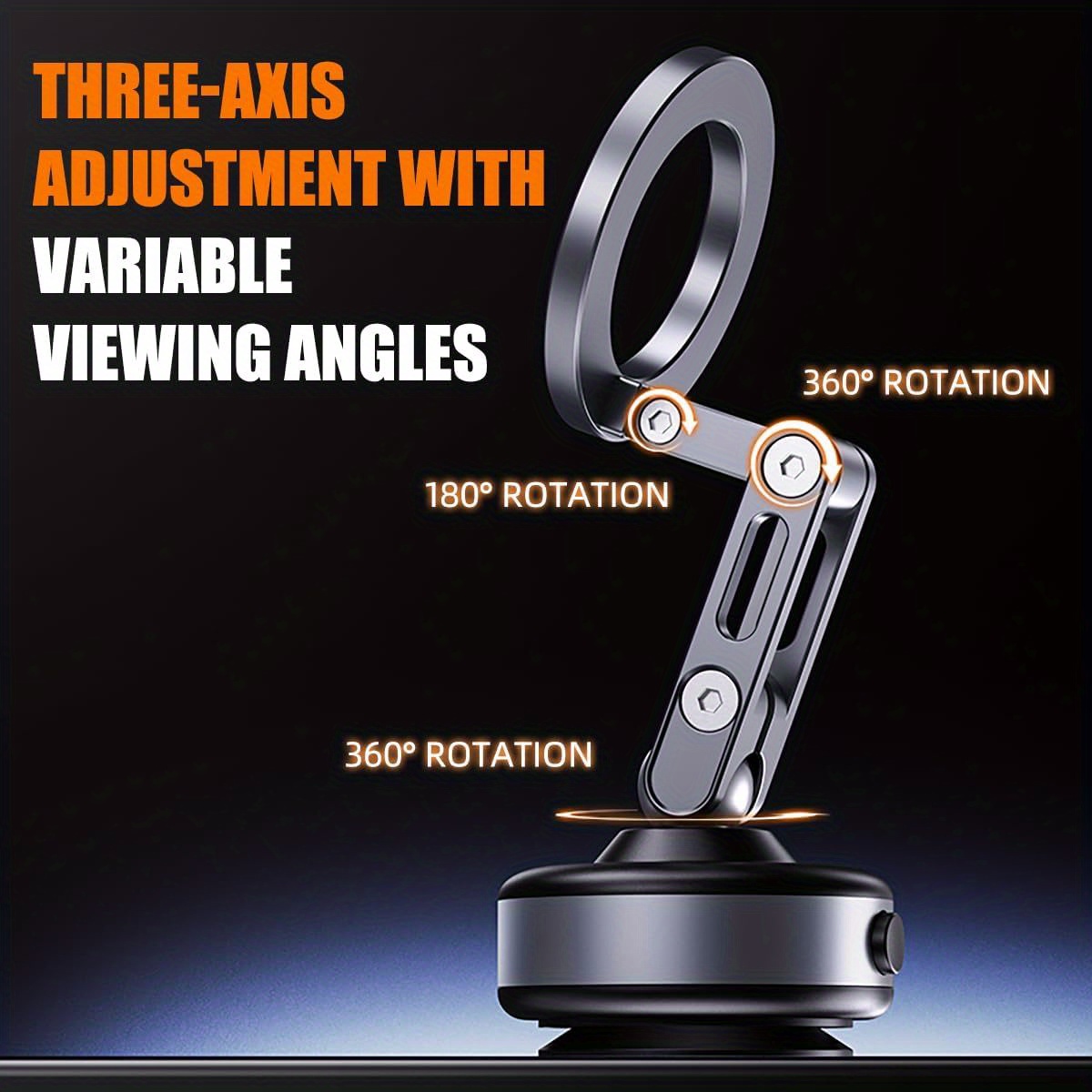   3 axis adjustable electric magnetic phone mount with vacuum suction 360 rotating hands free holder for cars mirrors desks all smooth     alloy compatible with smartphones tablets and more versatile device mount sleek gadget mount   alloy mount