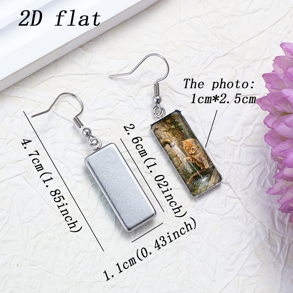 Orange Cat Water Fountain Pattern Rectangular Earrings