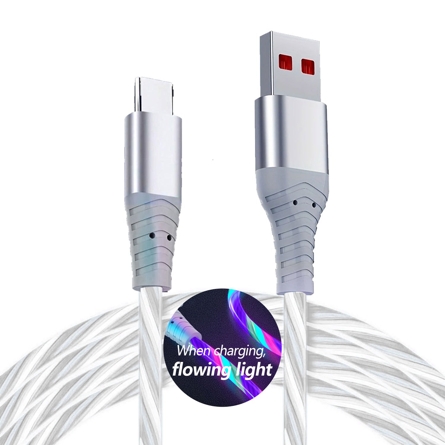 Image of Usb Type C Led Light-up Charging Cable With Rgb Gradual Color Changing, Fast Phone Charger Cord