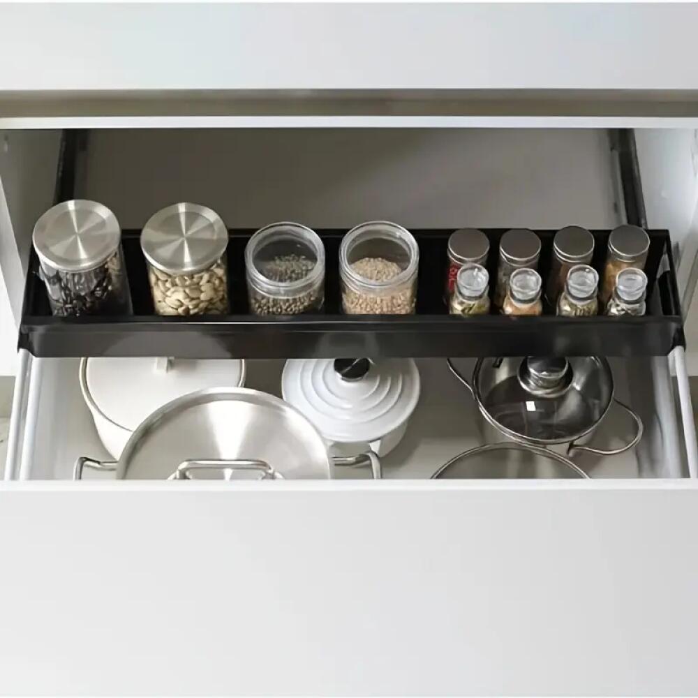 TEMU 1pc Expandable Metal Spice Rack, Kitchen Storage Shelf, Single Tier Retractable Organizer For Spices And Utensils, White Cabinet Drawer Divider