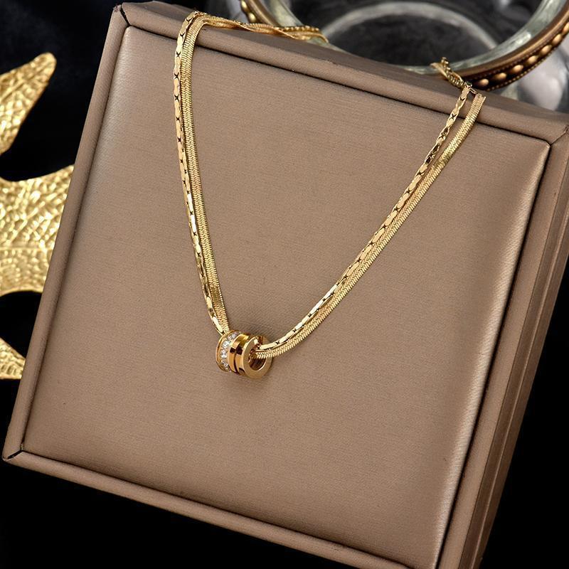 Image of Stainless Steel Necklace With Waist & Double Layer Luck Pendant - Bohemian Elegant Collarbone Chain For Daily Wear, Valentine' Gift, For Horseshoe & Lovers -