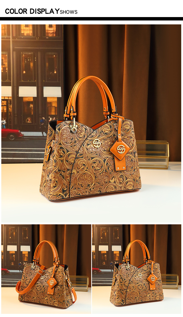 Deep Purple Retro Embossed Handbag size comparison