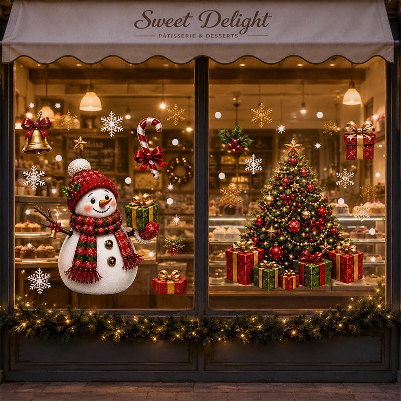 TEMU 2 Sheets 36pcs Christmas Window Clings, Reusable Static Pvc Window Stickers With Snowman, Christmas Tree, Snowflakes & Gifts For Glass Doors,
