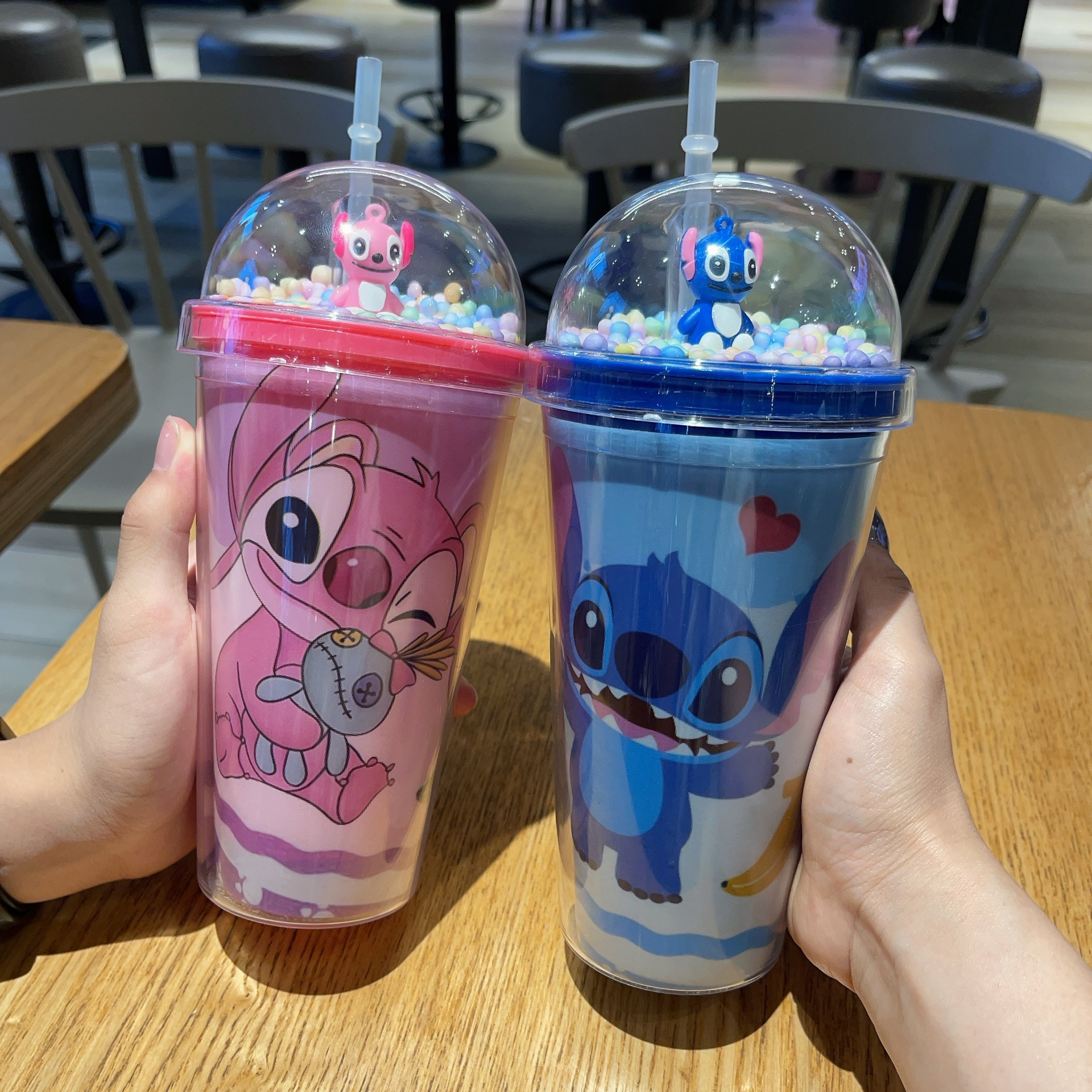 ディズニー 1個 スティッチと天使のドームストローウォーター