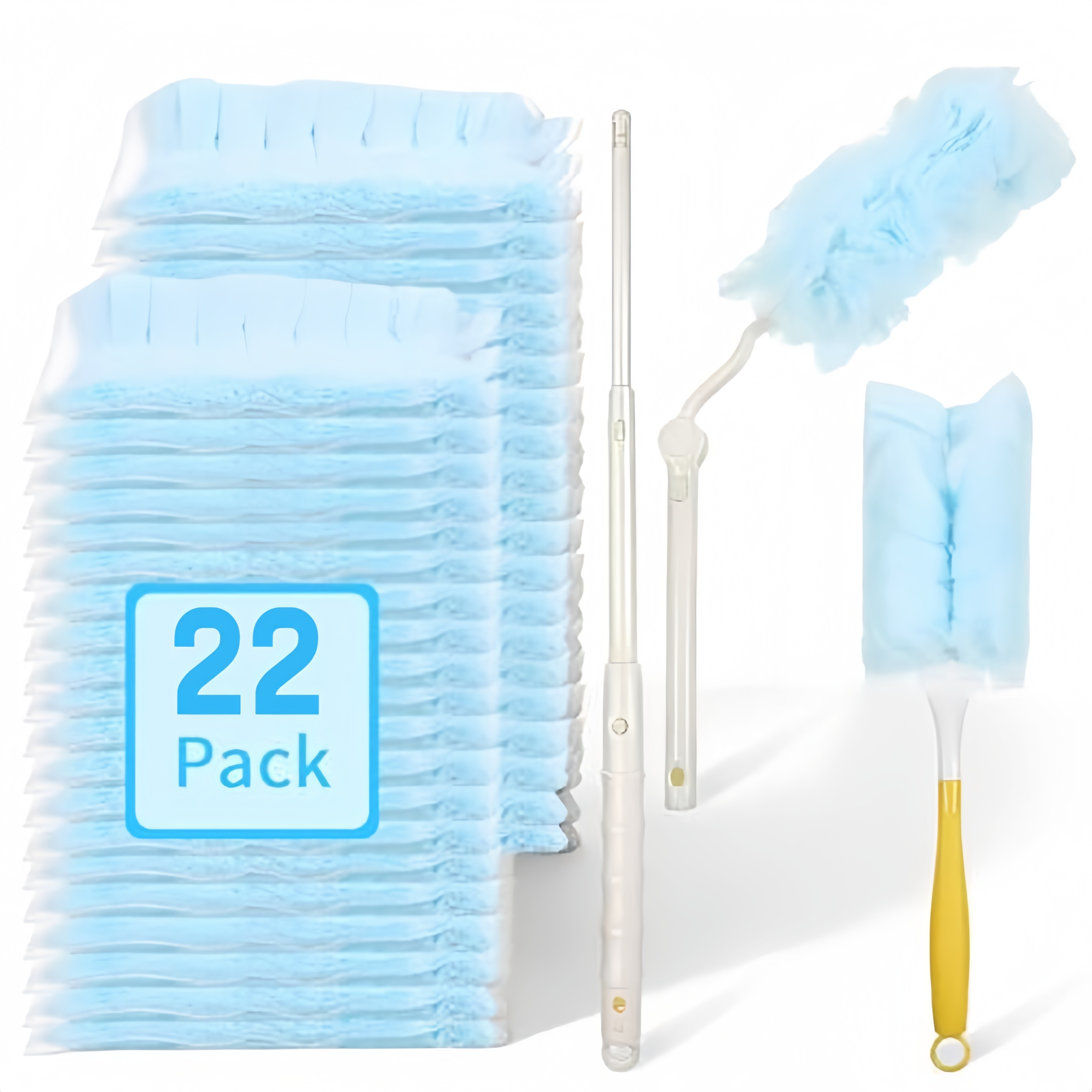 TEMU 20-pack Blue Duster Refills, Disposable Heavy-duty Duster Replacement Set, Includes 1 Short Handle And 1 Extendable Handle, Electrostatic Dust