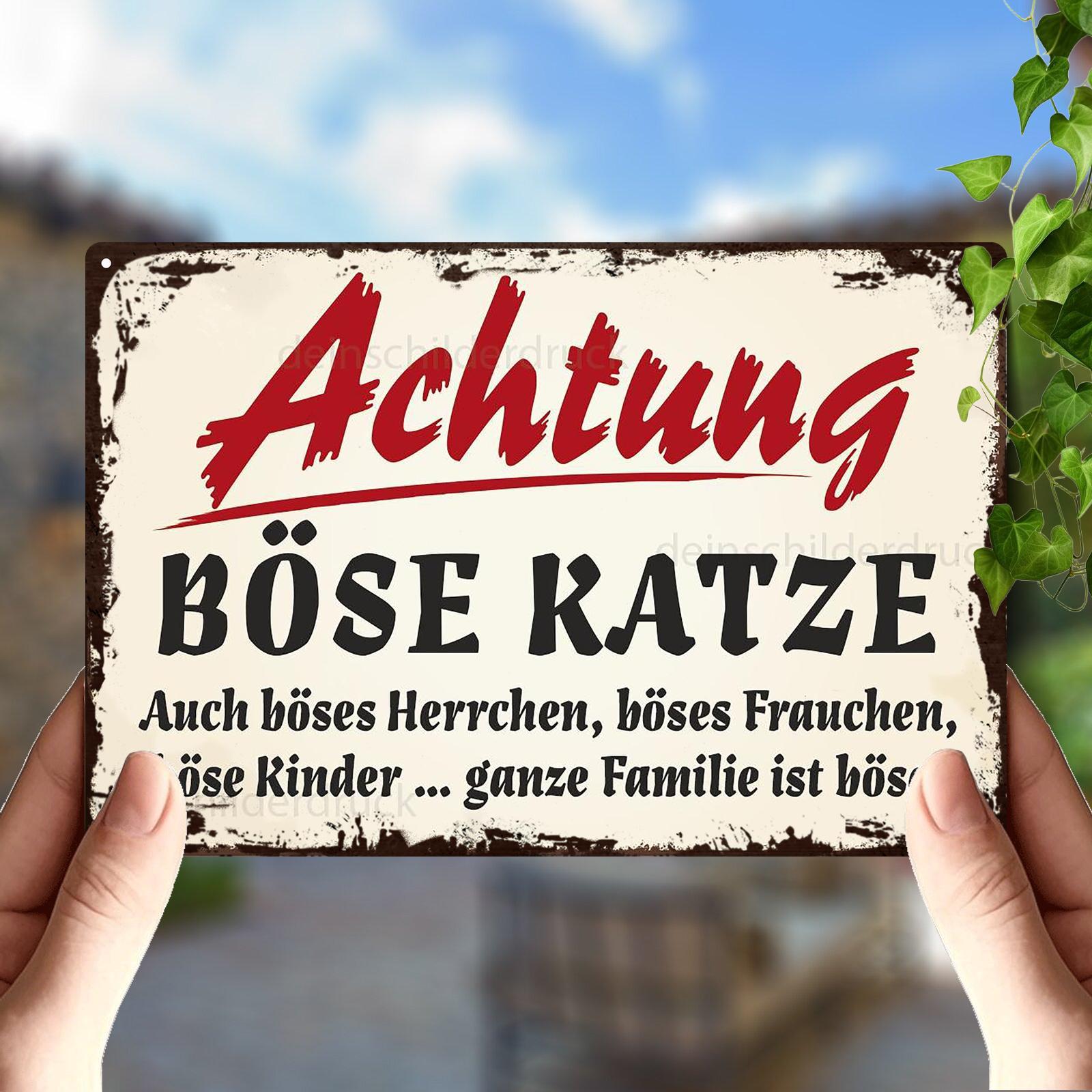E-shop 2D Flach, 1 Stück Aluminium Metallschild - Retro Deutsches Witziges "Vorsicht vor der Katze" Wandkunst mit Vintage-Design, 8x12 Zoll,
