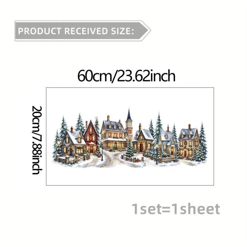 TEMU 2d Flat, 1pc 2d Flat Pattern Decal, Christmas Window Sticker, Window Cling, Glass Decal, Window And Door Decorative Sticker, Winter Snowy House