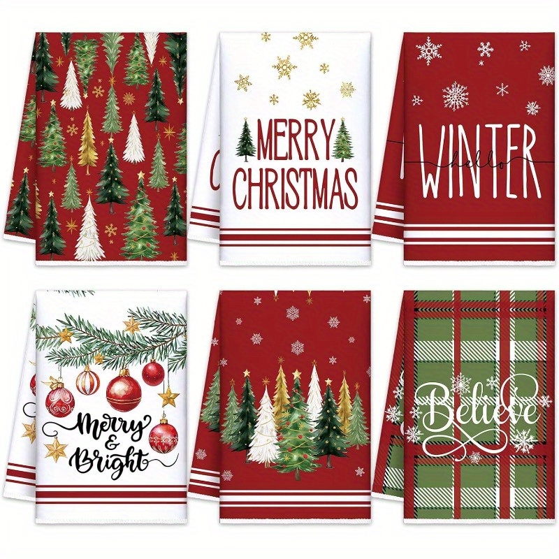 TEMU 6pcs 18x26 Inch Christmas Kitchen Towels Suitable For Kitchen, Bathroom - Soft Microfiber Holiday Dishcloths With Merry Christmas & Snowflake