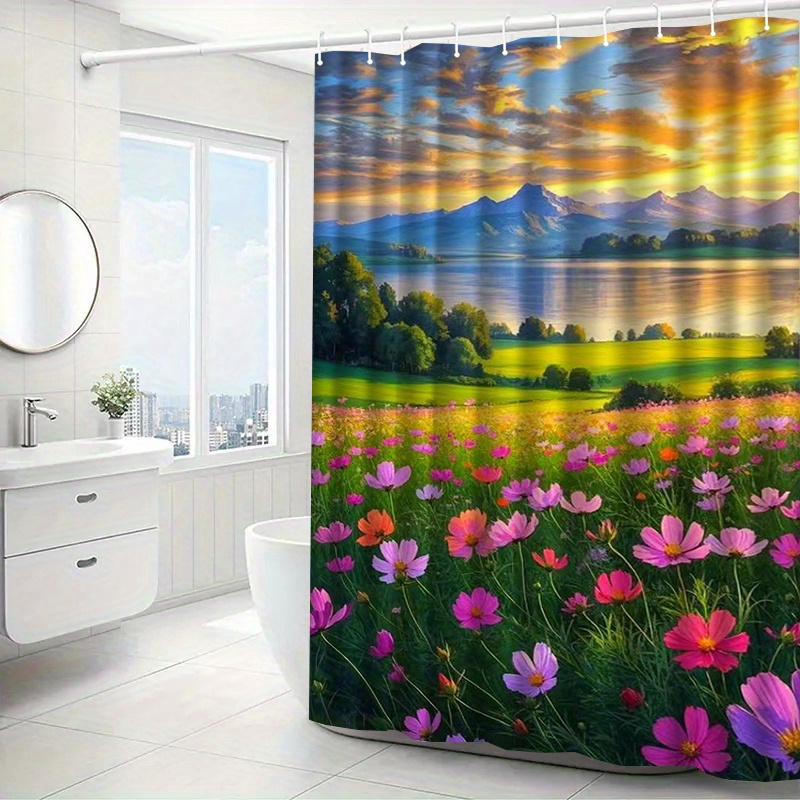 TEMU Jit1pcs Floral Pattern Shower Curtain, High-end Elegant Bathroom Curtain, Multi-functional Curtain, Bathroom Decoration Pattern