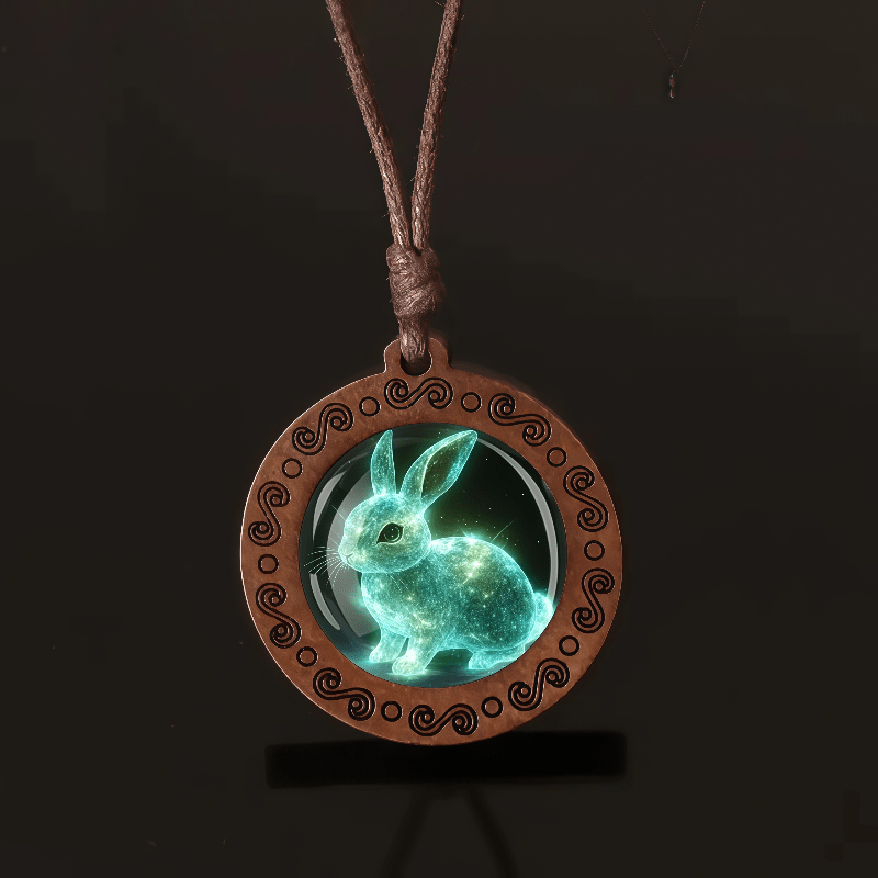 1pc Glowing Rabbit Pendant Necklace - Wood Circular Luminous, Adjustable Cord Suitable For , Elegant Minimalist, Valentine's Day, Mother's Day, Lunar New Year ( Wood Grain)