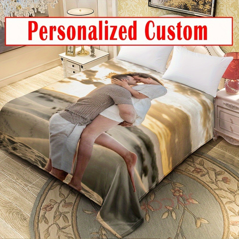 TEMU 1pc Custom Flannel Blanket, Photo-printable, Single-sided Microfiber Blanket, Machine Washable, Digital Printing, Suitable For Christmas,