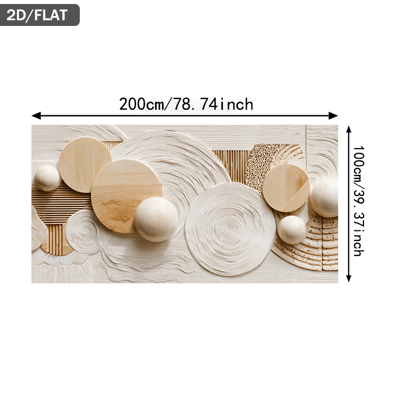 TEMU 1pc Modern Abstract Wood Circle & Sphere Wall Art - Frameless Canvas Painting With Minimalist Wood Grain Circles, Neutral Tone Wall Decor