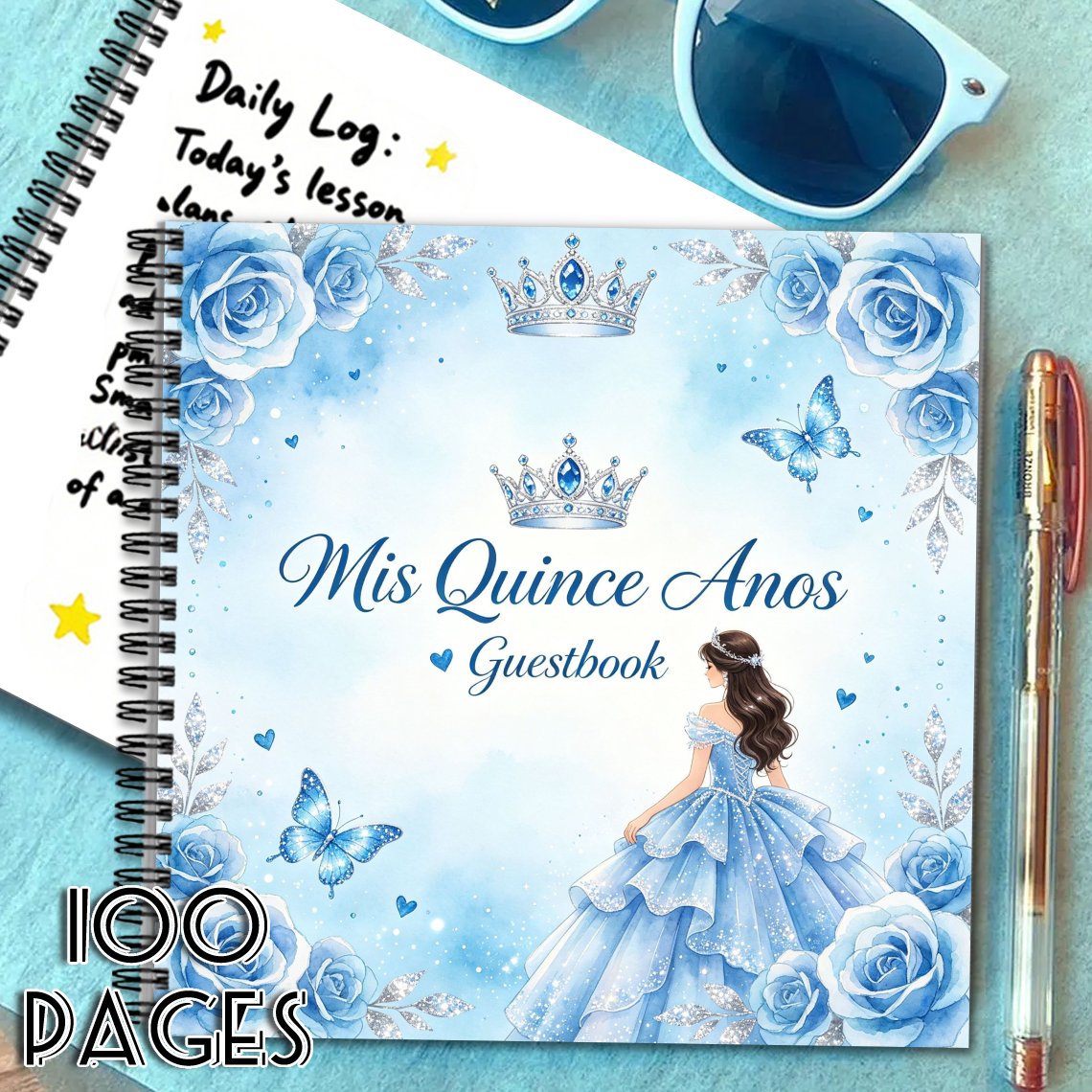 TEMU 1 Libro de Firmas de Invitados " Años", Regalo Ideal para y Familiares, Libro de Mensajes Corona de Rosas Azul , Adecuado para Celebraciones de
