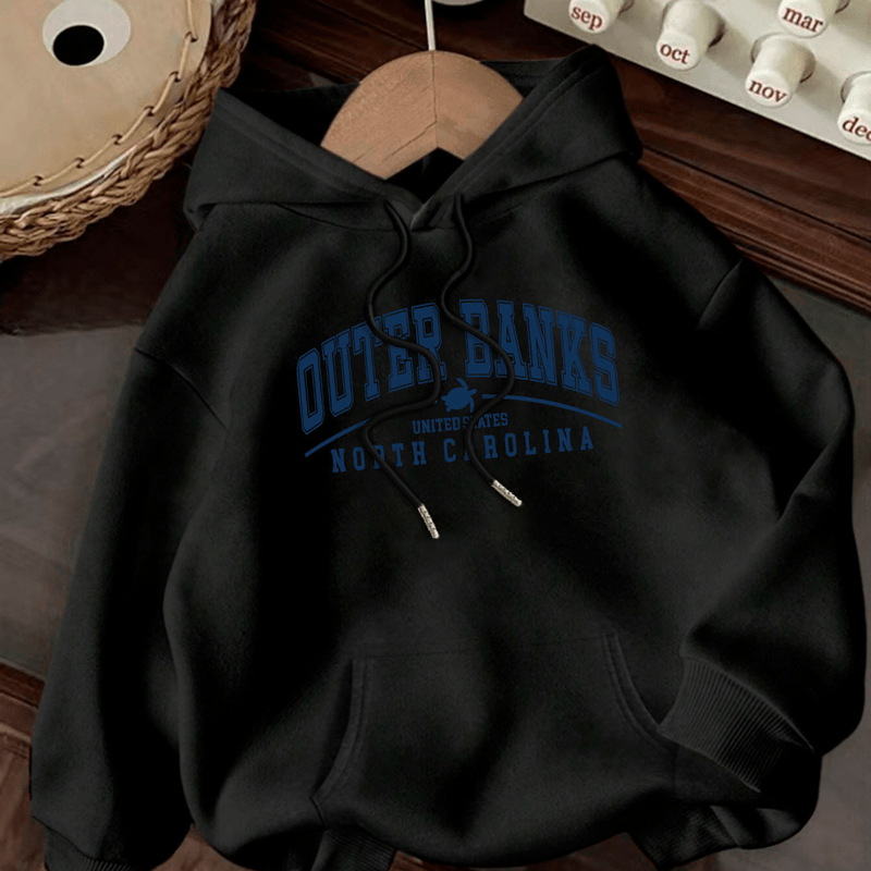 Women'S "Outer Banks, North Graphic Hoodie - Casual Knit Pullover with Drawstring, Lightweight Polyester, Perfect for Fall & Winter, Autumn Winter Apparel | Casual Style Hoodie | Knit Construction, Sweater Hoodie