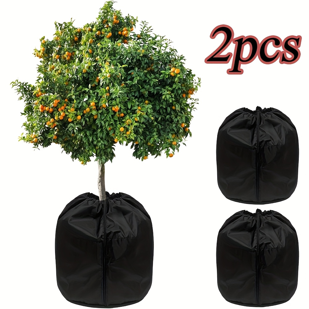 TEMU 2pcs Polypropylene Plant Thermal Cover, Potted Plant Protection Bag, Frost Protection Cover, Winter Potted Plant Protection Bag With Drawstring