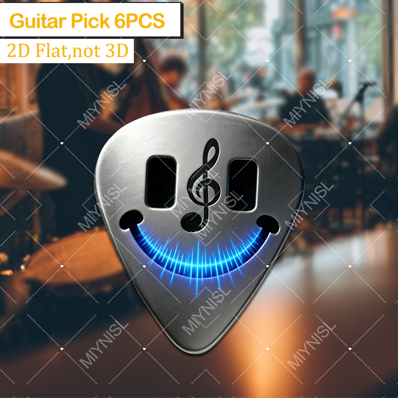 TEMU 2d Flat 2d Flat 6pcs Guitar Picks Guitar Pick Set Offers A Stylish Triangular Shape With A Treble Clef And A Glowing Blue Wave Perfect For