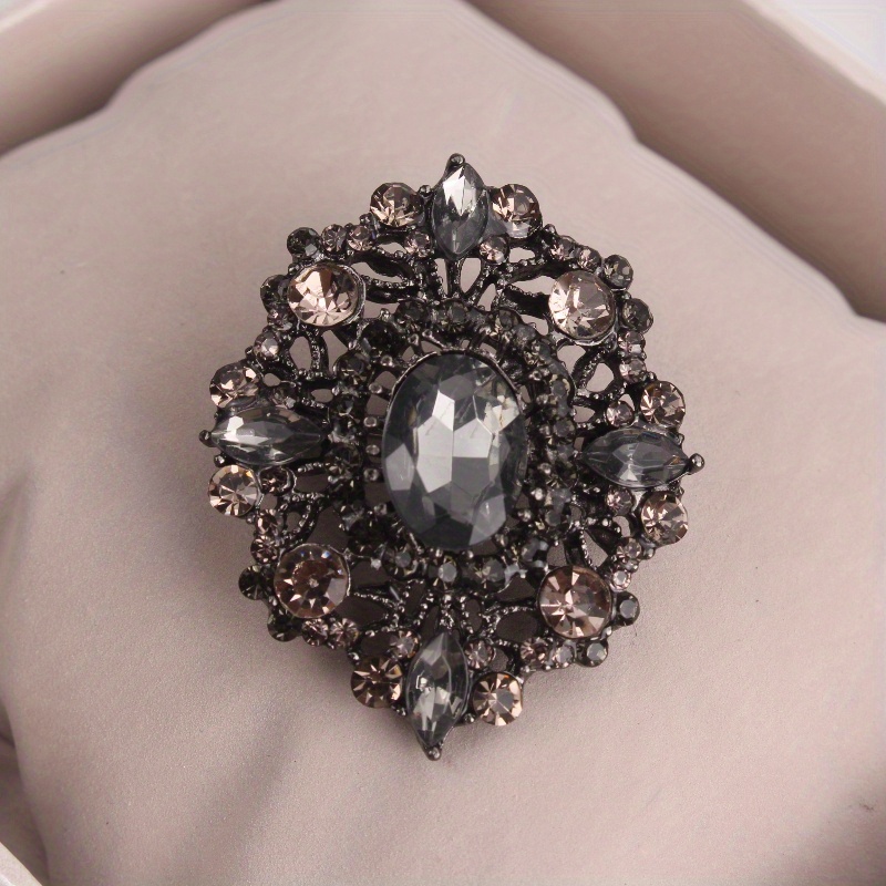 Vintage Rhinestone Brooch with Dark Rhinestones
