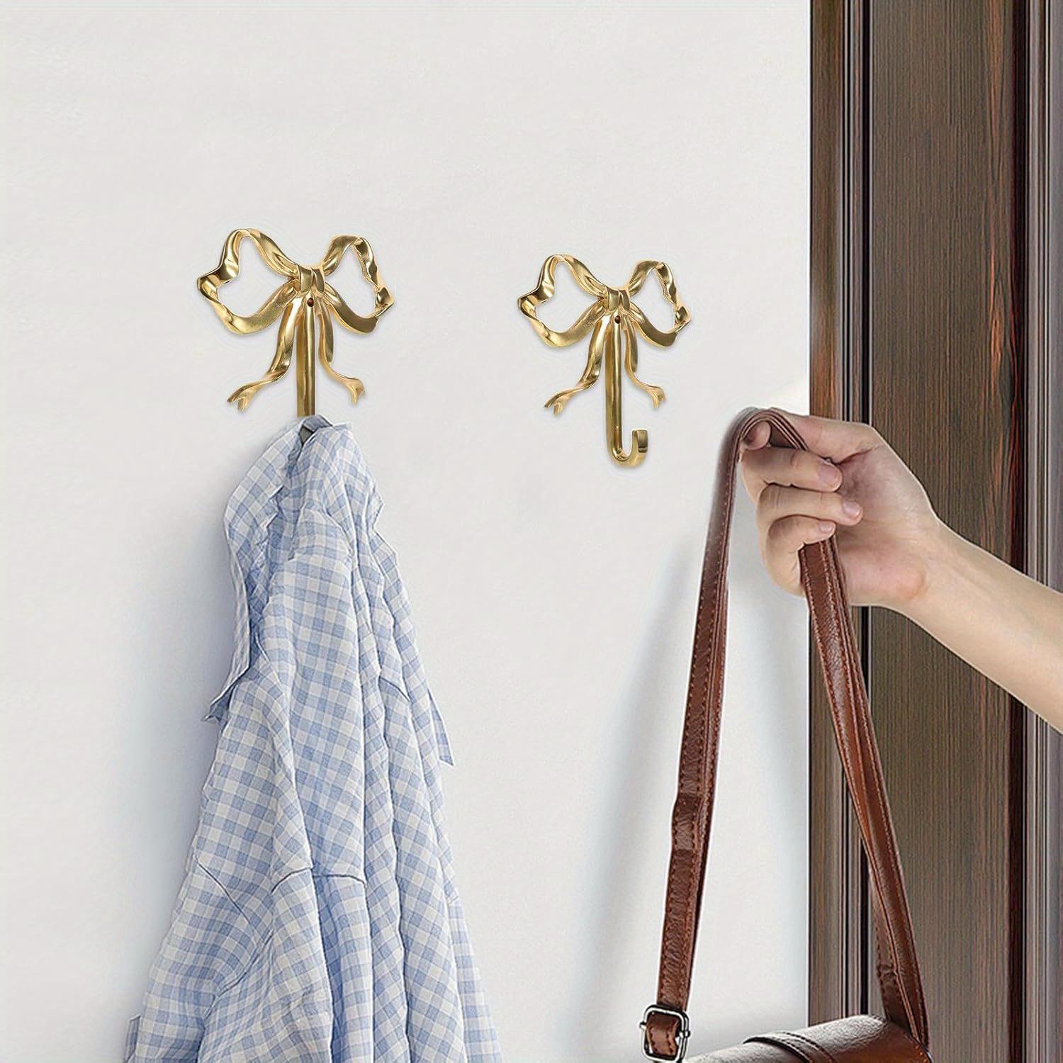 TEMU 2pcs Creative New Hook, Nordic Retro Clothes Hook, Coat Hook, Bedroom Porch Bathroom Decoration, Solid Brass Bow Shape Wall Hook Versatile For 50+ Decorative Occasions