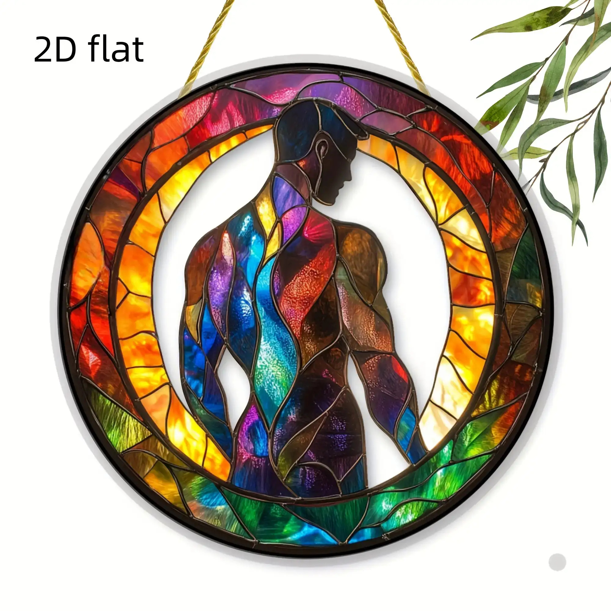 TEMU Décoration murale attrape-soleil à suspendre, style chinois, thème masculin, 1 pièce, plat 2D - Figure masculine forte, panneau acrylique de