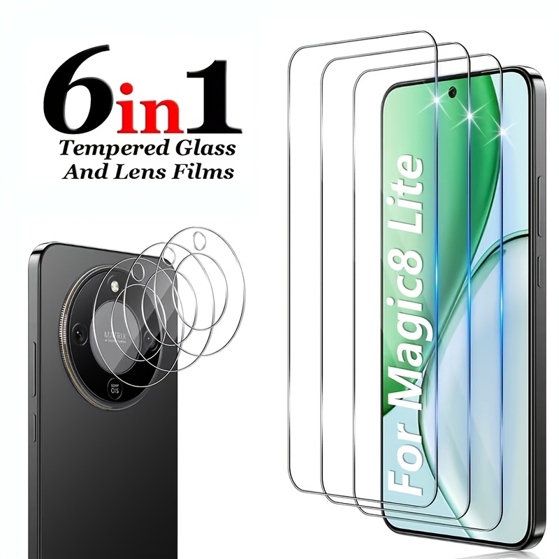 TEMU 6-in-1 3+3 Tempered Glass Film(for Screen And Camera), Designed Magic8 Lite, Suitable As A High-definition Camera Lens Protector For Lite