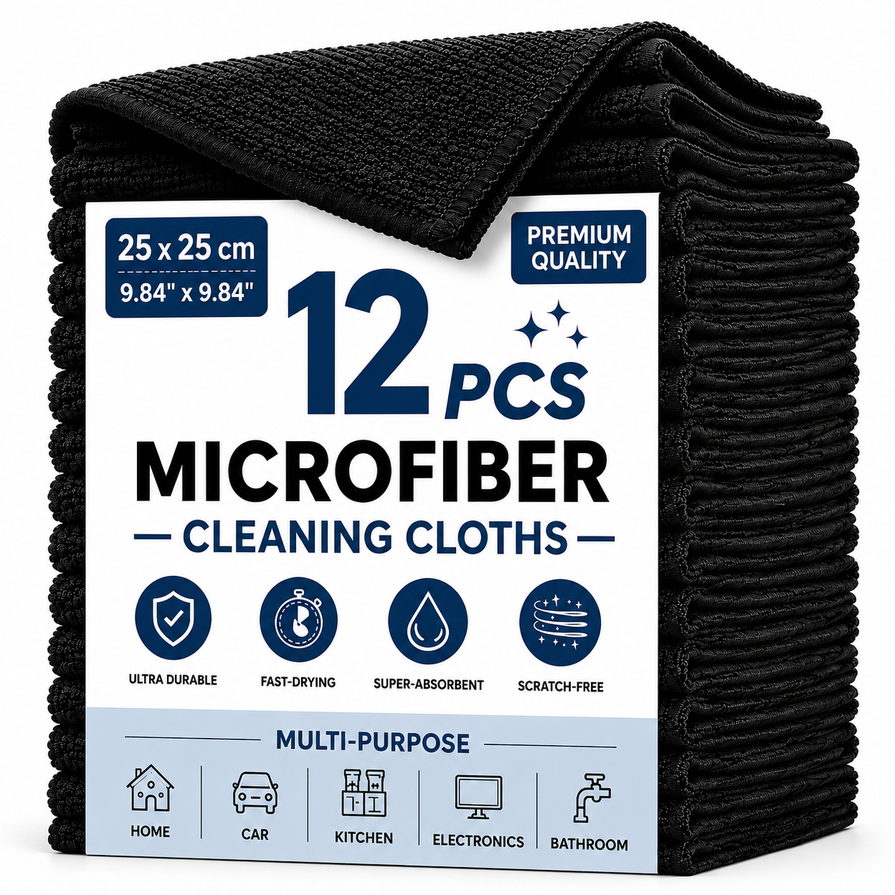 TEMU 12pcs Black Cleaning Cloth, Absorbent And , Reusable For Dry And Wet Use, Suitable For Home, Kitchen, Car, And The . Multi-functional Cleaning