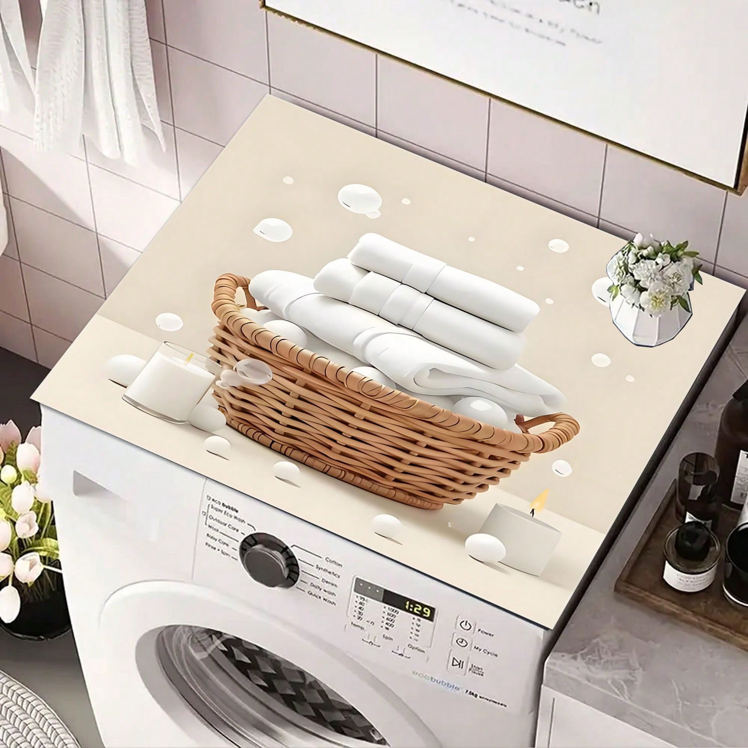 TEMU 1 pz, Tappetino Asciugatura Stoviglie, Copertura Lavatrice Design Rattan e Tappetino Assorbente Antiscivolo - Cuscinetto Protettivo per Piani di