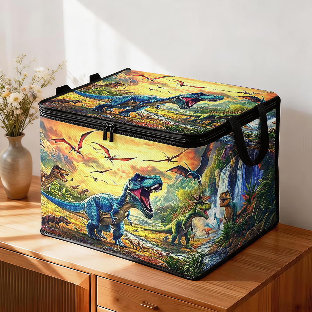 TEMU 1pc Jurassic Dinosaur Storage Box With Zipper Closure & Top Lid - Non-woven Fabric Organizer Suitable For Room,, Wardrobe, Desktop |