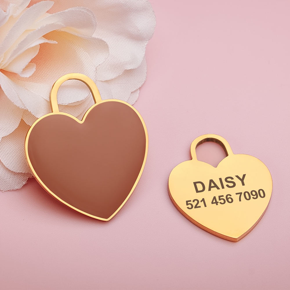 TEMU 1 stuks Gepersonaliseerde Huisdier Tag – Aanpassing van Naam, Contactinformatie en ID, Macaron Kleuren, Hartvorm, Honden Tags voor Diverse