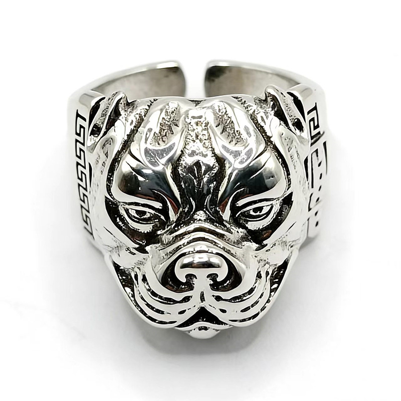 TEMU Domineering Bulldog Ring Retro Bitdog Dark Style Premium Finger Ring