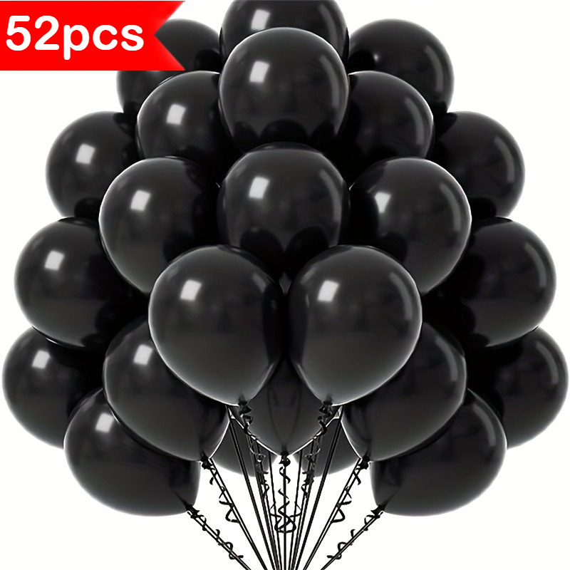52 stück premium schwarze latexballons 12 zoll mit lockenband, wiederverwendbare ovale ballons für hochzeit, diwali, verlobung, allgemeine anlässe & mehr – vielseitige dekoration für weihnachten, halloween, ostern – ideal für ab 10 jahren