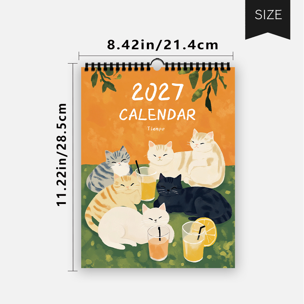 TEMU 1 pièce Calendrier mural 2027, Calendrier mural Chat des , Calendrier mural Chat avec illustration plate mignonne et apaisante pour des chats,