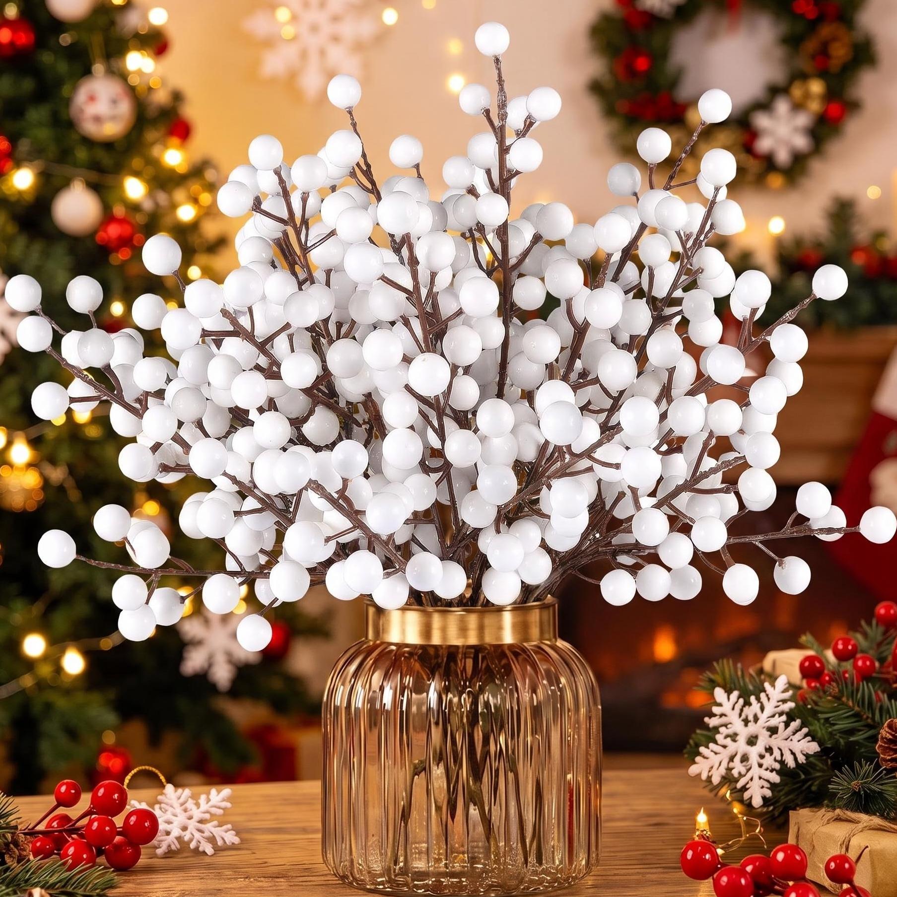 TEMU 18pcs Artificial Berry Stems Branches, Christmas White Picks Ornaments For Christmas Tree Wreath Craft Decorations Decor