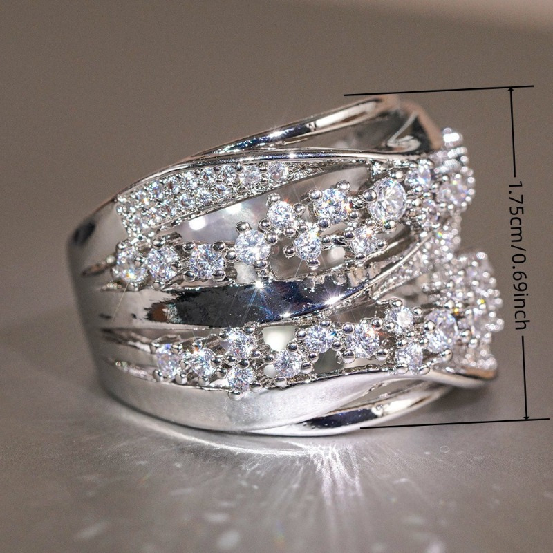 Layer Interlaced Hollow Pave Set Sparkling Synthetic Zirconia Engagement Ring