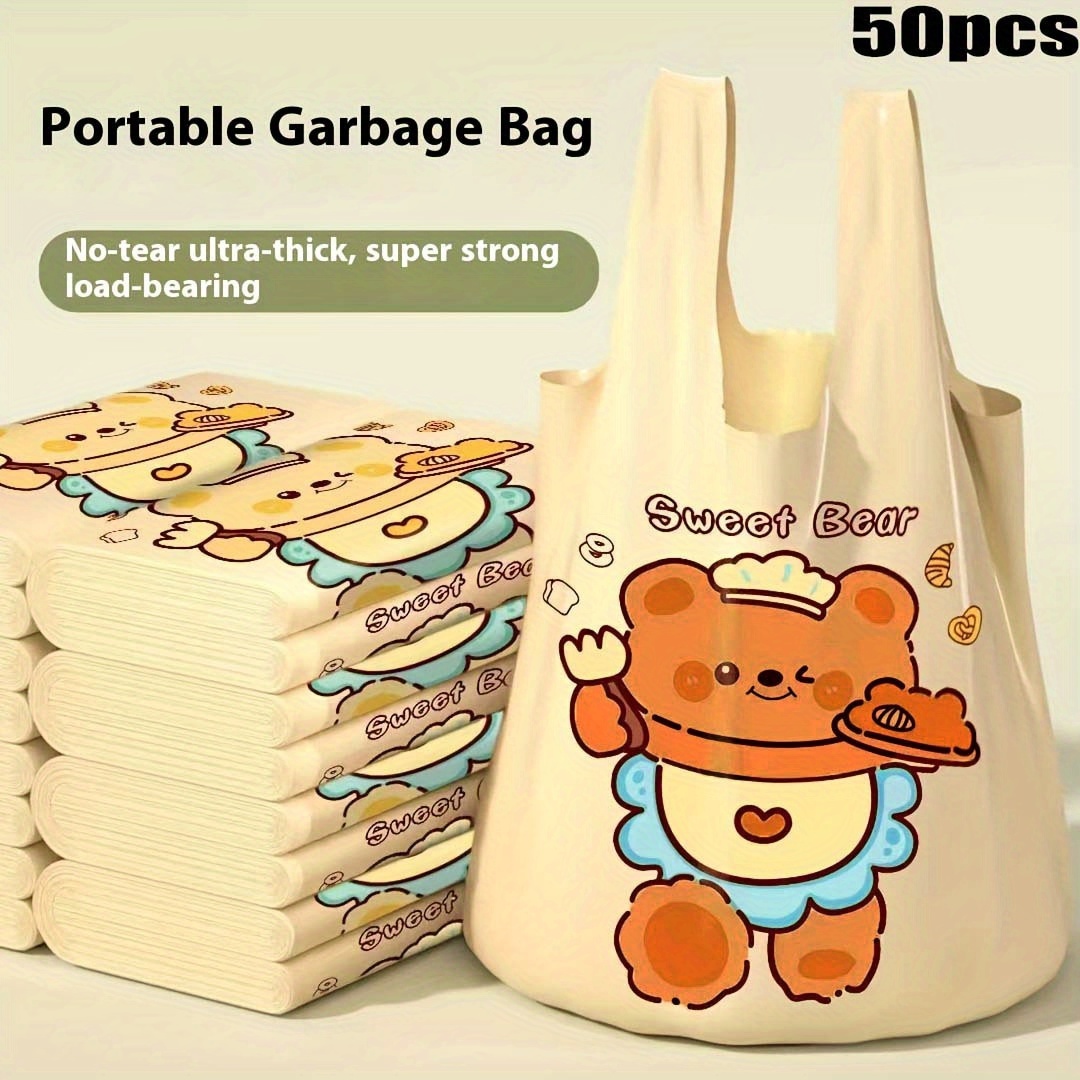 1 Pack Of 50pcs Thickened Garbage Bags With Handles For Home Use In Bedroom, Living Room, Bathroom, Dormitory, Kitchen, Vest-style Large Plastic Garbage Bags