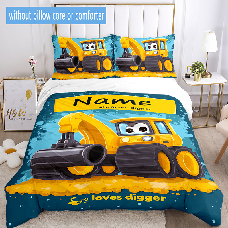 

3pcs Custom Name Excavator Bedding Set Duvet Cover Closure Includes 1 Duvet Cover & 2 Pillowcases For All Bedroom Decor, Christmas Gifts