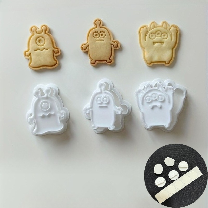 TEMU 3pcs Japanese-style Cute Halloween Cookie Molds, And Three- Monsters, Home Baking Cookie Molds (free Handle Included)