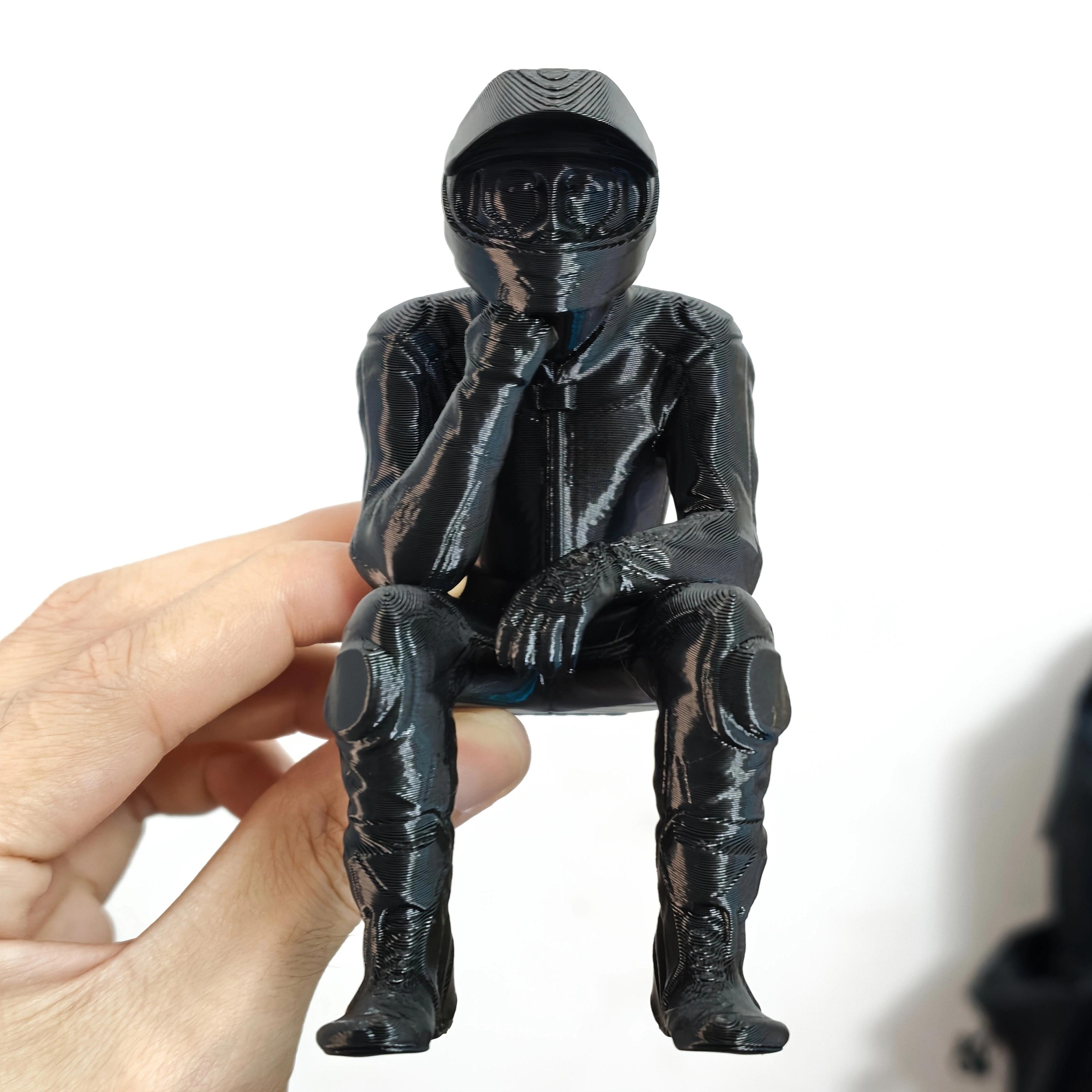 TEMU 3d Printed Black Motorcycle Rider Figurine - Helmeted Statue, Edge-sitting Biker Sculpture, Minimalist Plastic Desk Decor Suitable For Office,