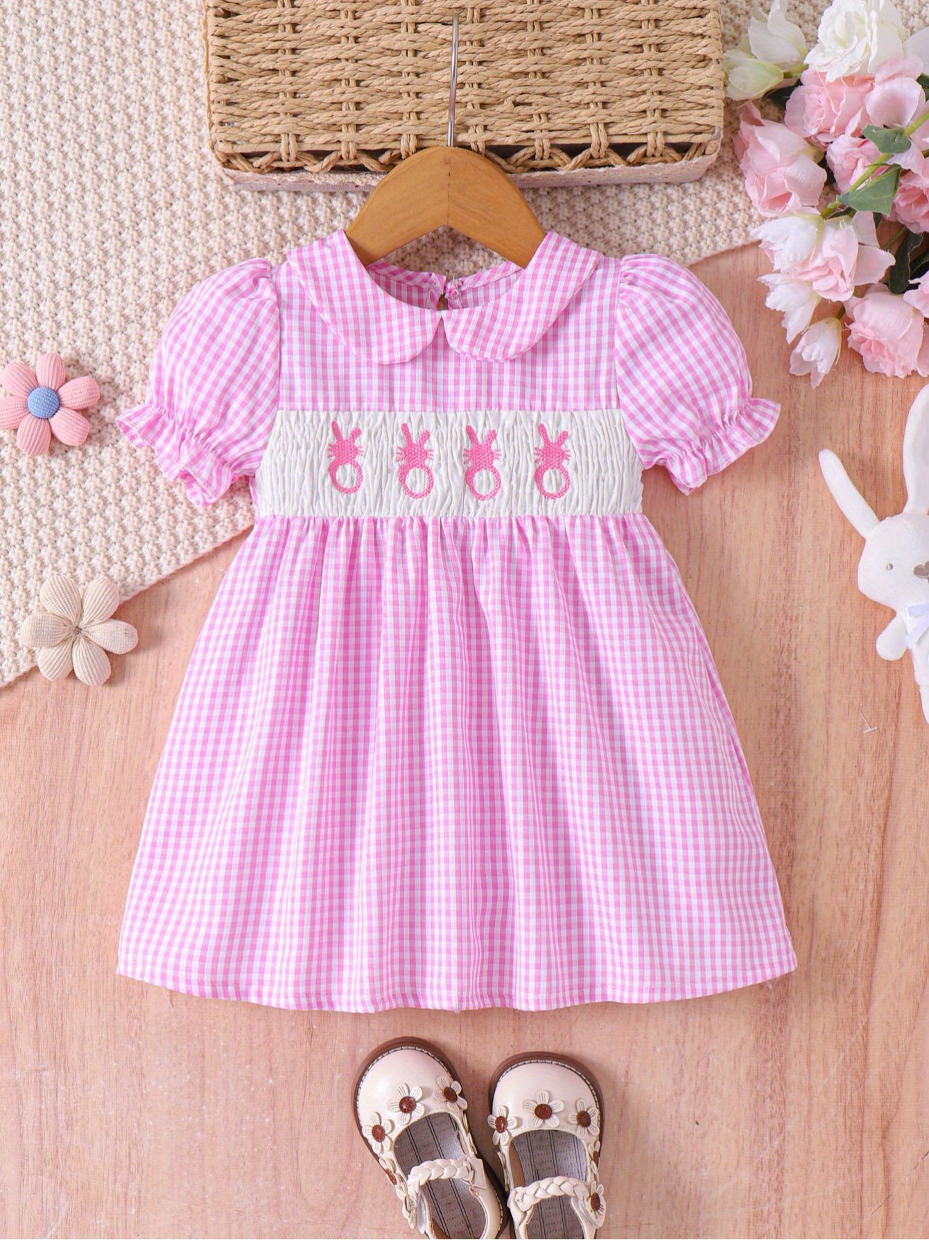 easter outfit girls adorable pink checkered - Temu