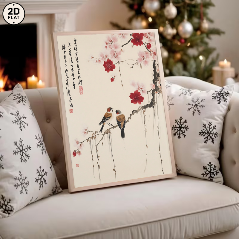 TEMU plates 2D avec des oiseaux de en style calligraphique, parfaites pour la décoration murale. Cadre non . Présentant un artisanat .