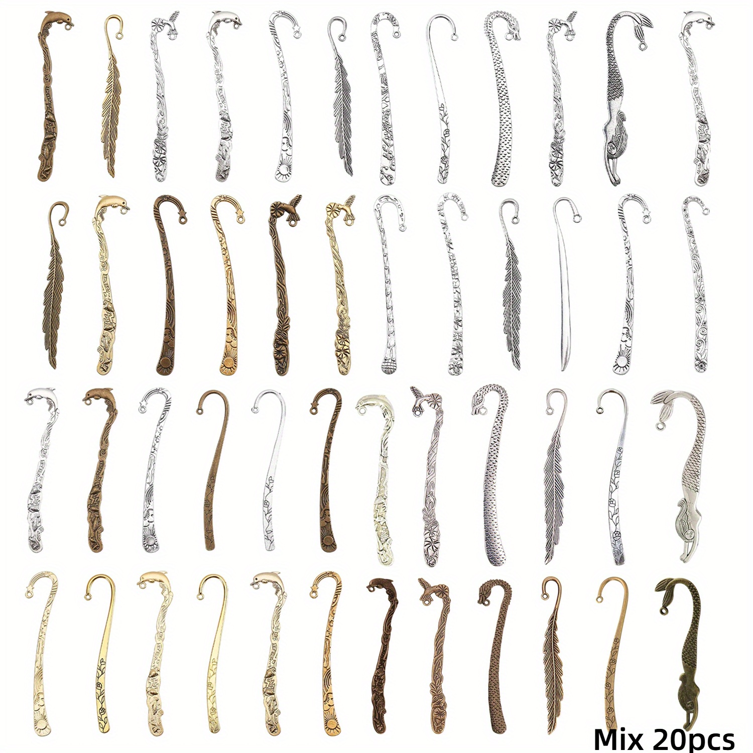 TEMU 20pcs/ 40pcs Mix Styles Hook Bookmarks Findings Metal Bookmark Hairpin Stripe Hook Vintage Bookmark Clip For Crafting Jewelry Making Charms