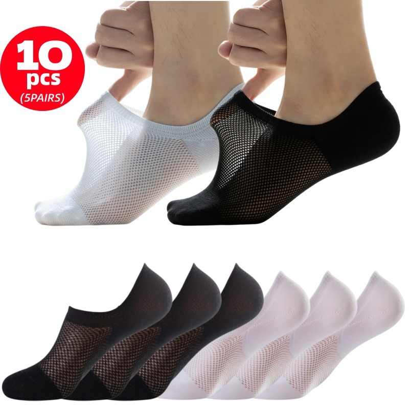 TEMU 10pcs/5 Pairs Spring/summer Mesh Breathable Invisible Air-conditioning Socks, Women's Soft Breathable Short Socks With High Elasticity, Non-slip