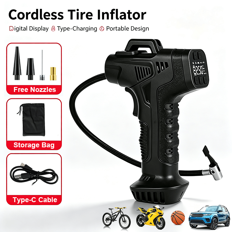 TEMU Compressore portatile per pneumatici 150PSI, compressore d'aria wireless ad potenza con porta di ricarica Type-C, luce di emergenza a LED e