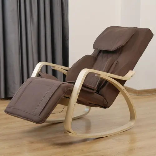 full pressure massage recliner chair with rocking function ergonomic open fabric cushion brown manual button controlled lounge chair for adults hard floor compatible
