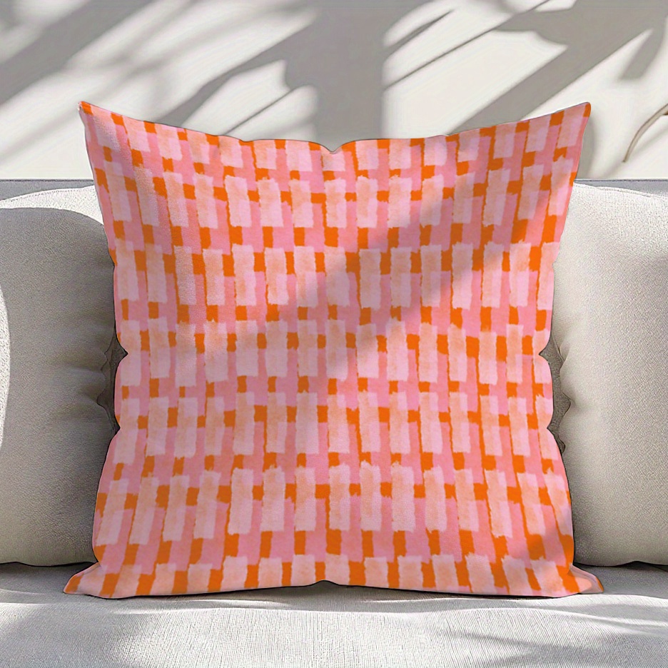 TEMU 1pc Of 2d Flat - Pink And Orange Striped Cushion Cover, Double-sided Printed. Includes , Does Not Include The Pillow Insert. Made Of Polyester